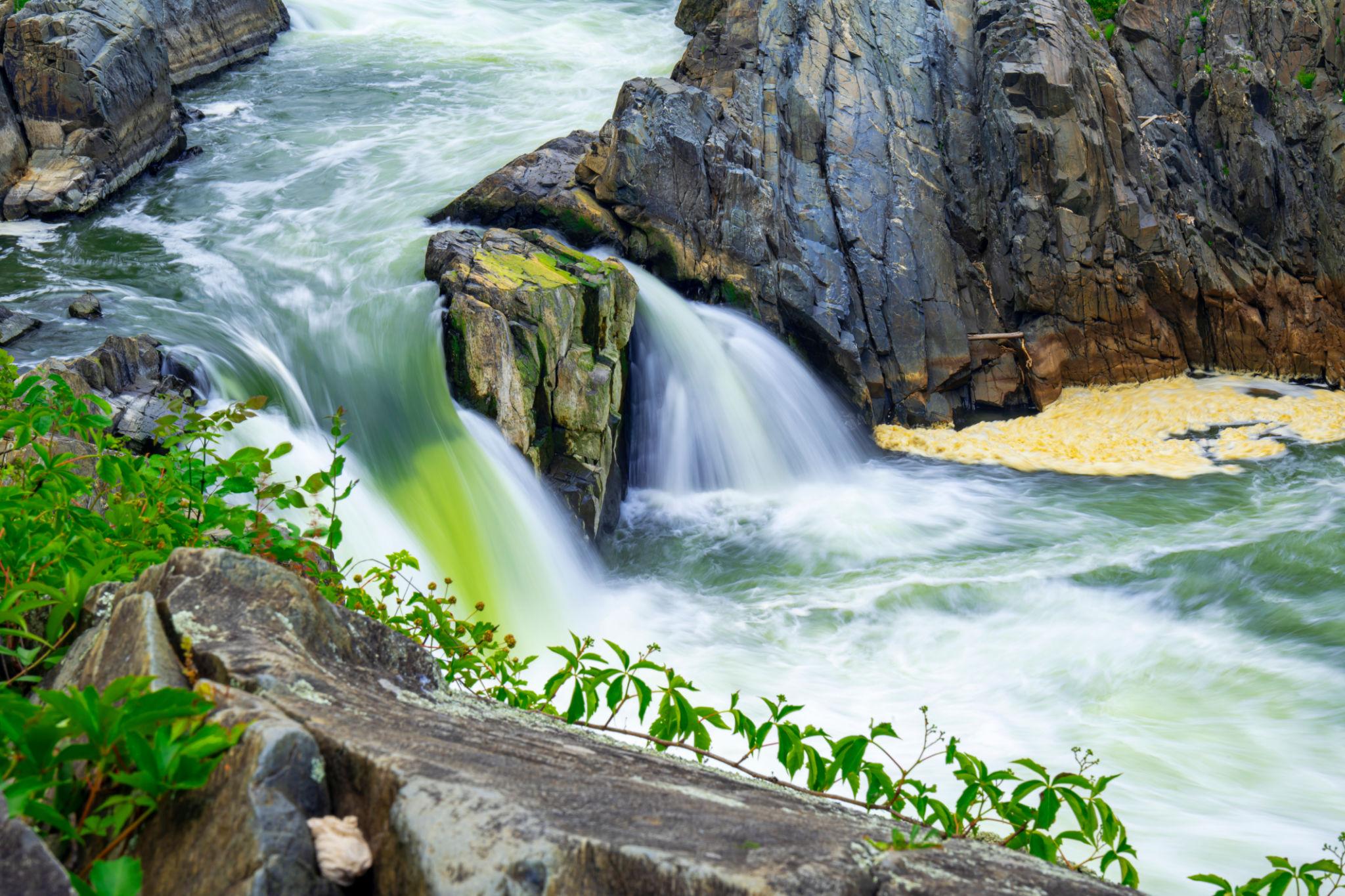 Waterfall and rocky river landscape for Virginia nature day trips