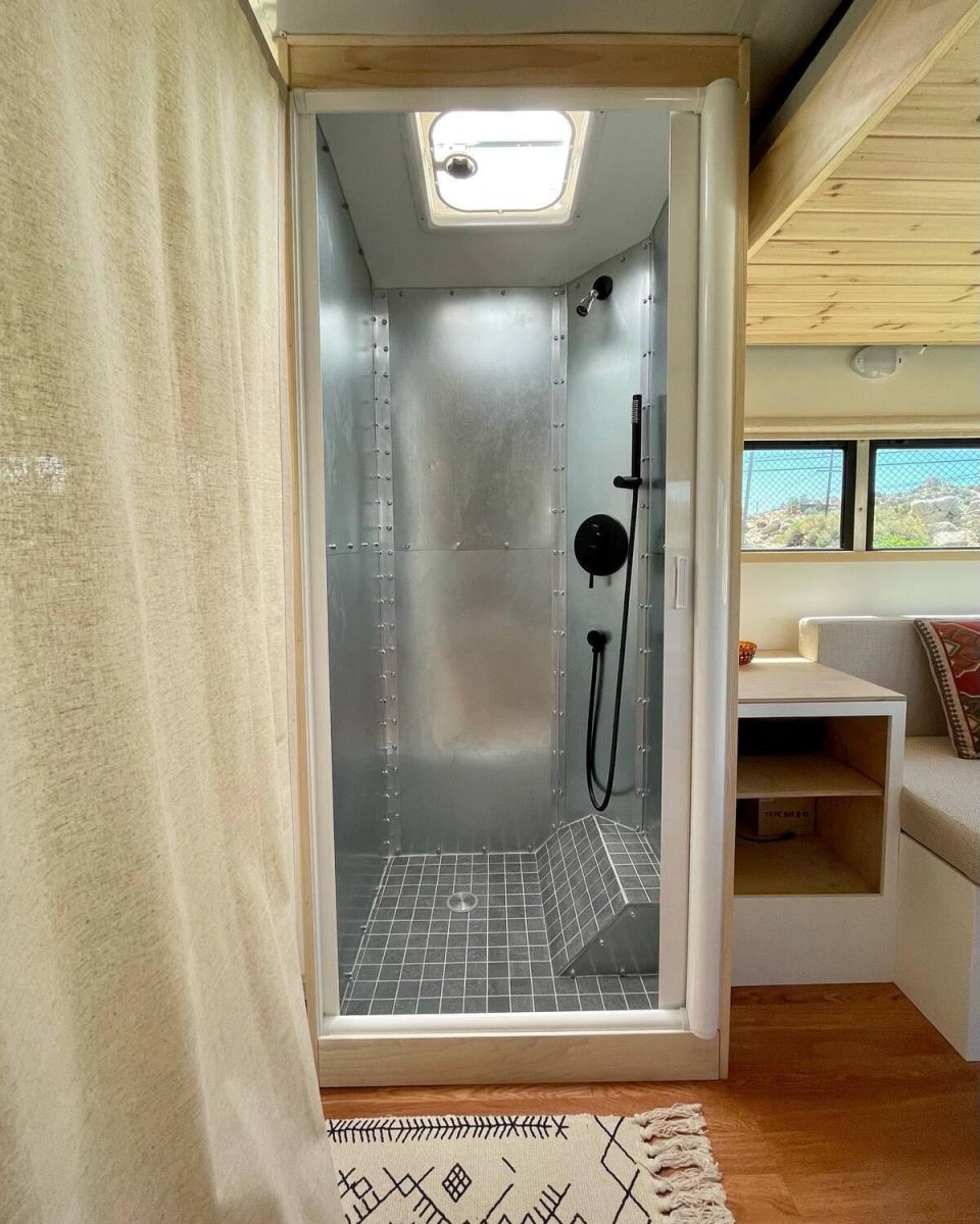 Bus conversion bathroom shower
