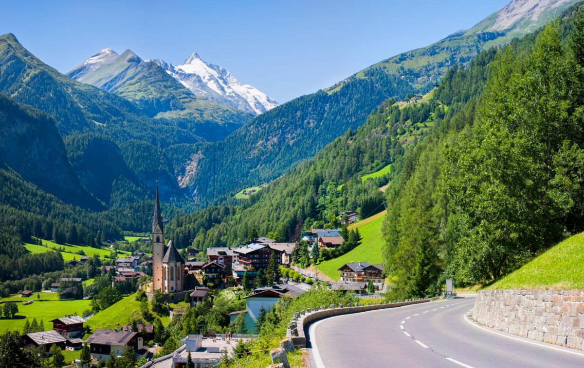 Alpine village and mountain road