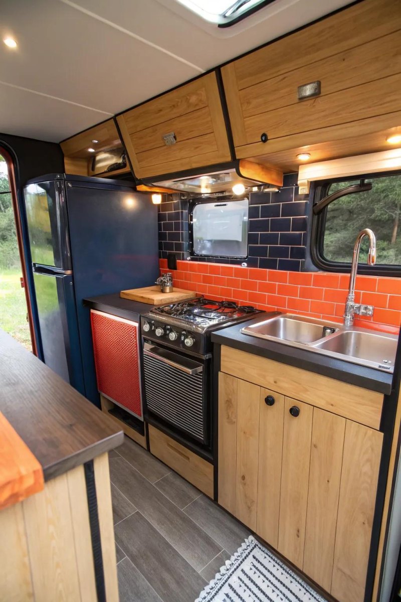Small beautiful bus kitchen interior