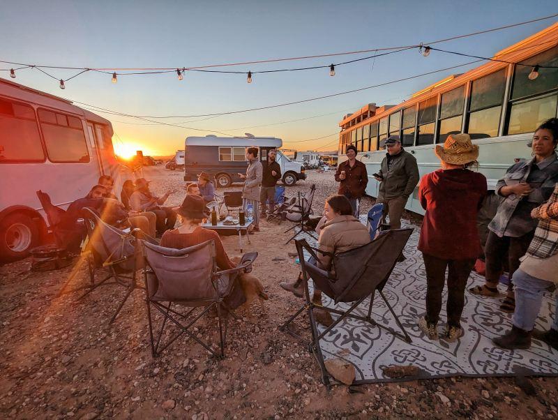 Bus life community gathering outdoors