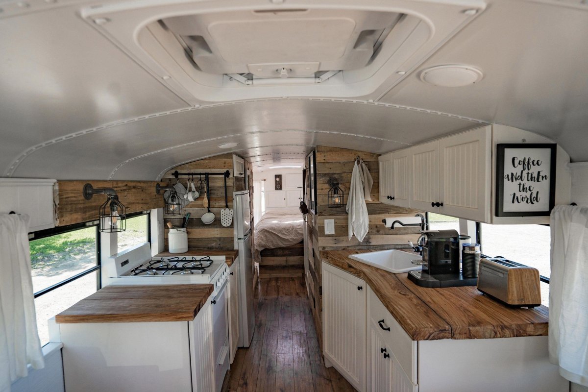 Converted bus RV interior space
