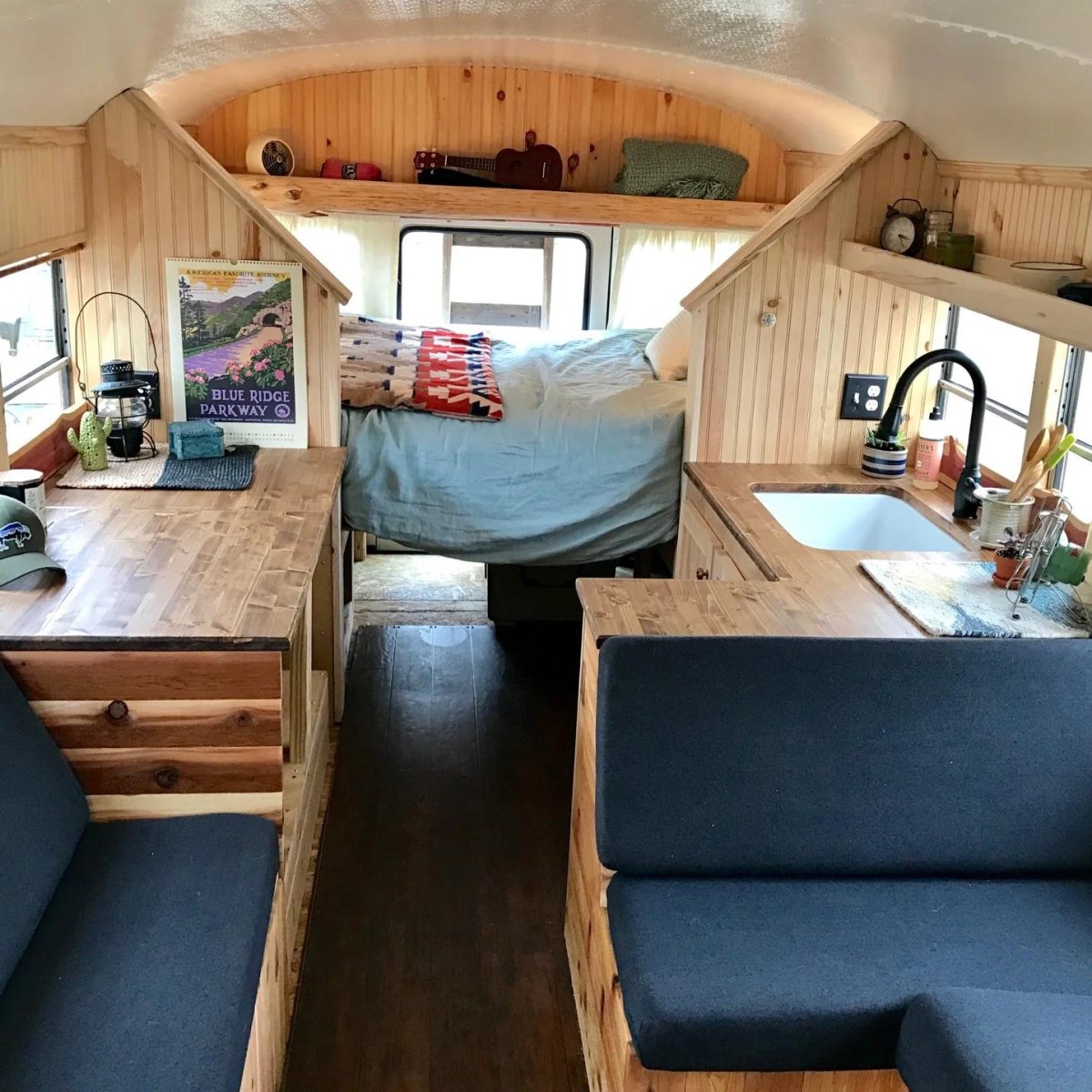 bus camper bed seating interior