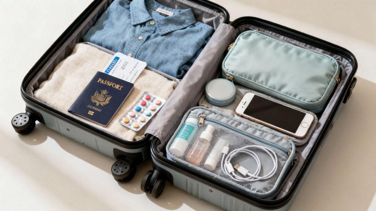 Carry on bag with travel essentials