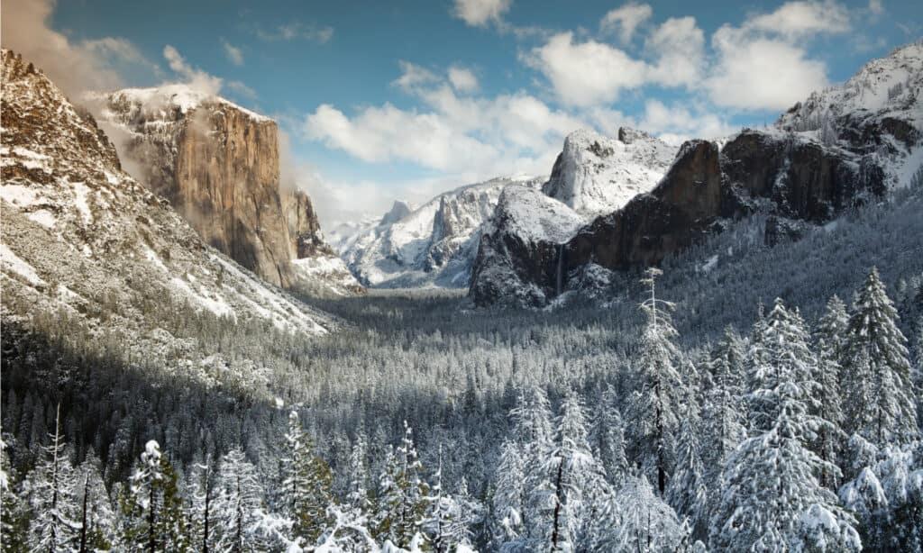 Snowy mountain scenery for cold weather national park planning