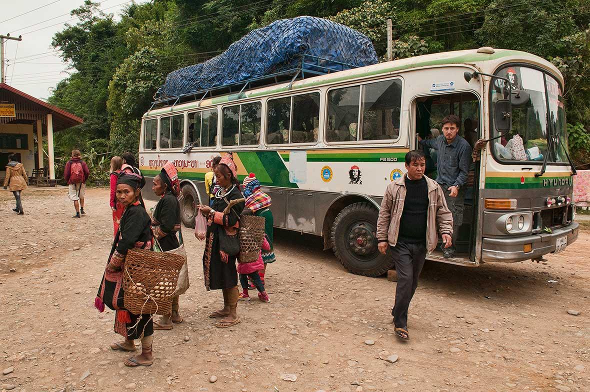 Bus through local village