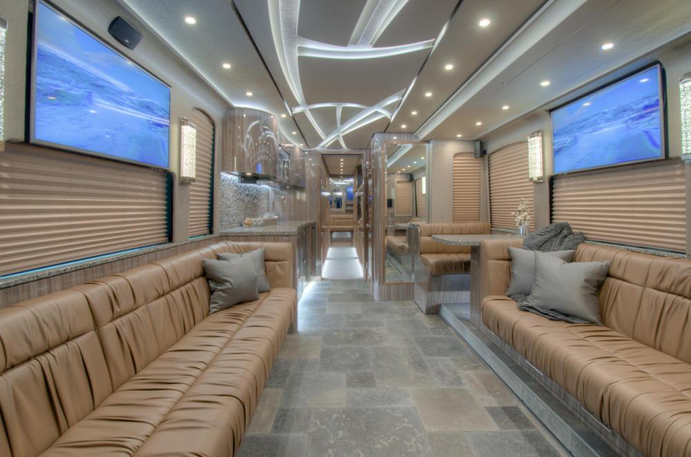 Custom luxury bus interior lounge design