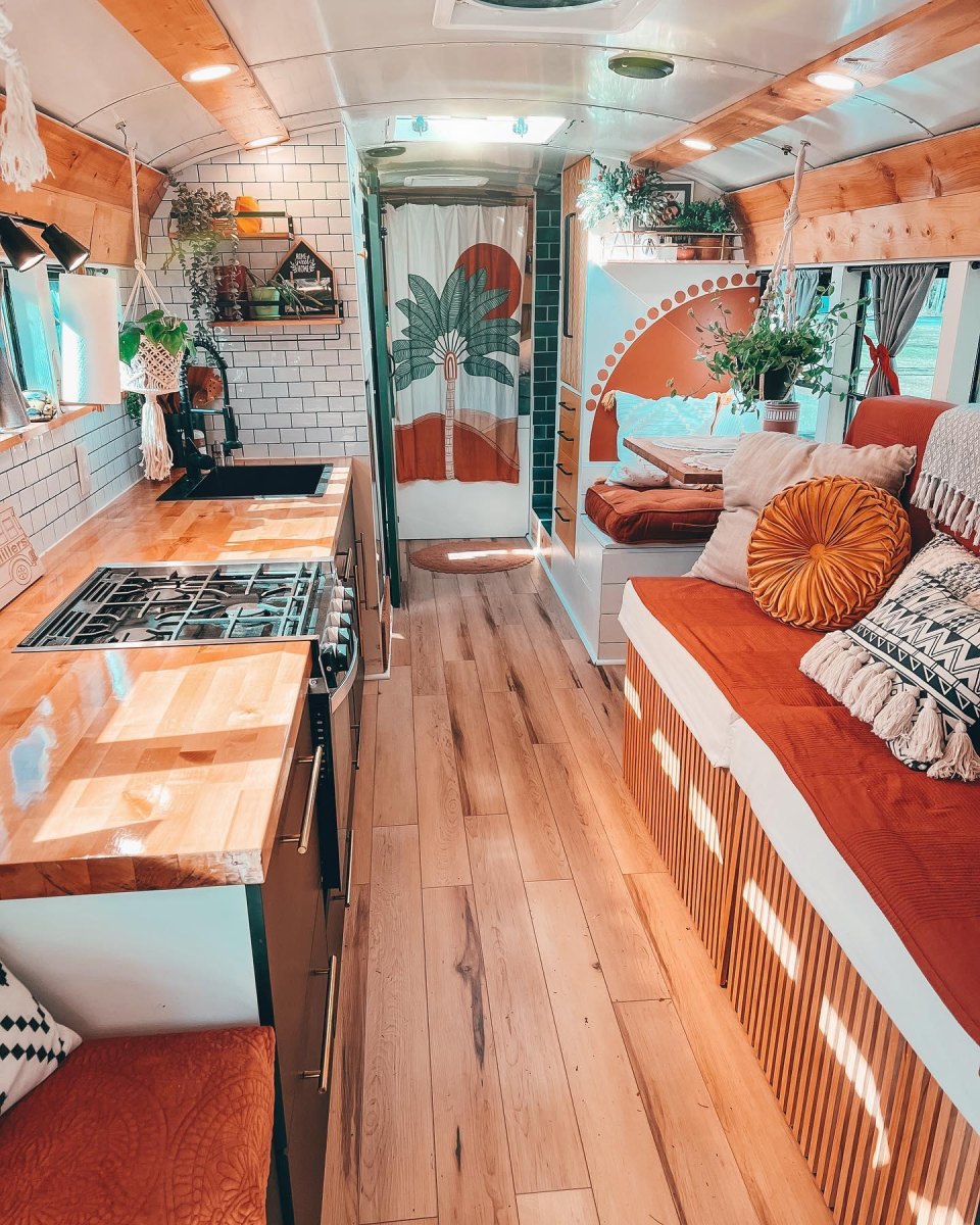 Decorated school bus interior