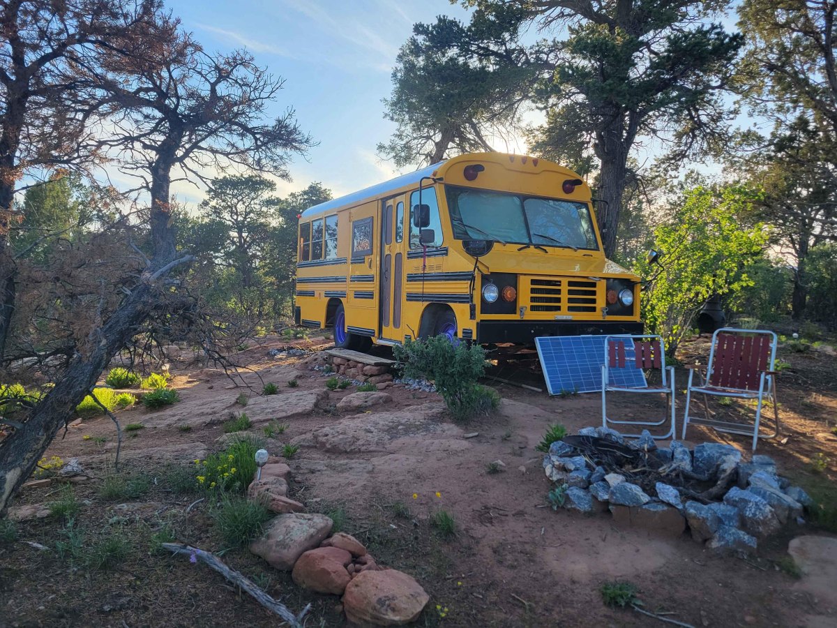 Off-grid bus camper solar setup