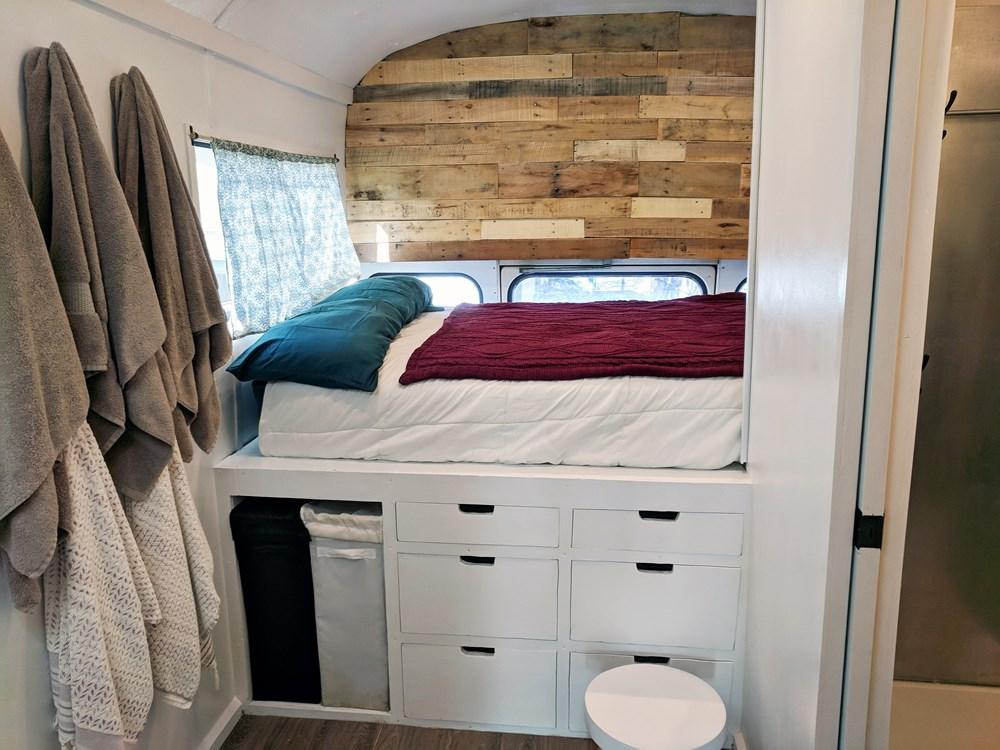 Bus conversion bed storage ideas
