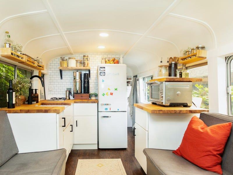 School bus conversion kitchen