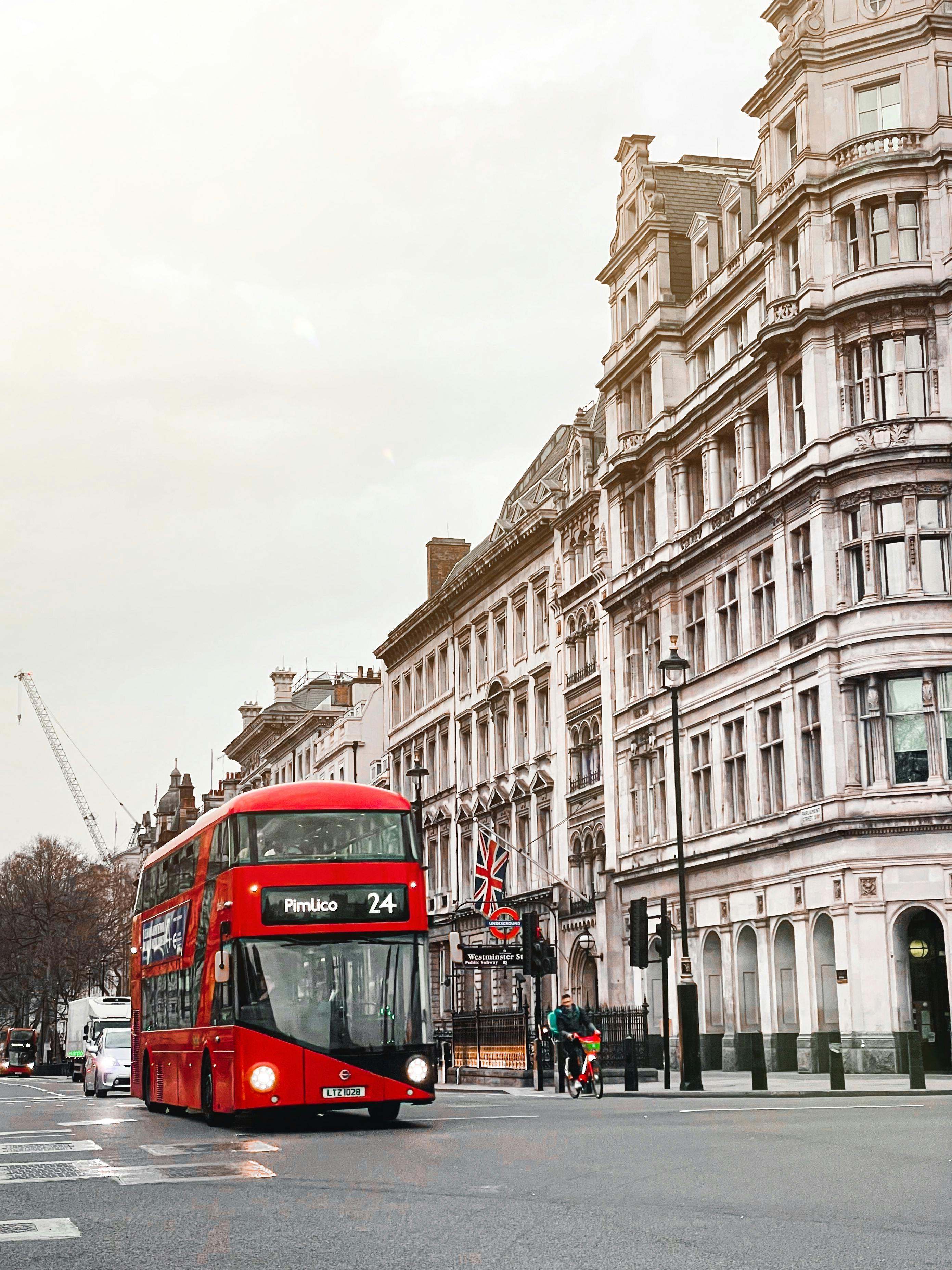 Red double decker bus in London