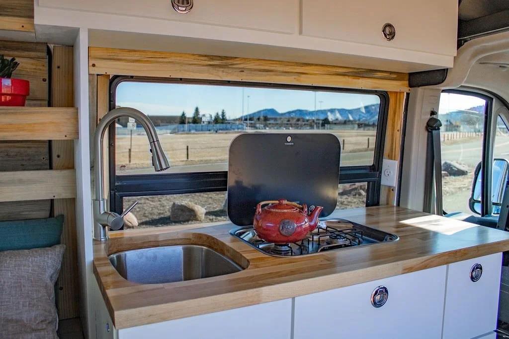 Compact bus kitchen with storage