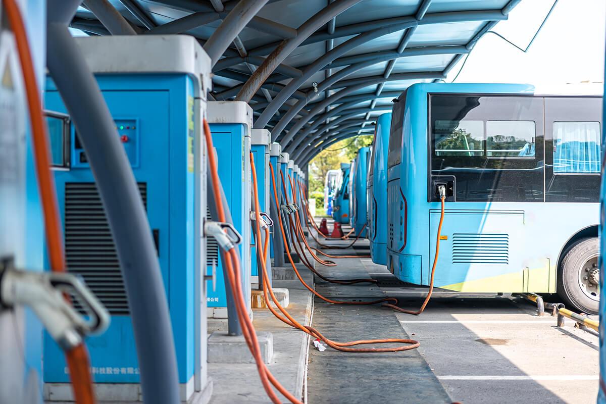 Electric bus charging at station