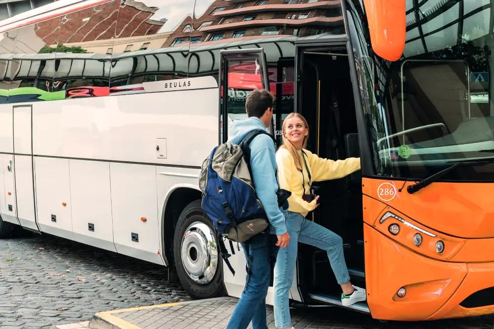 Passengers using sustainable bus travel
