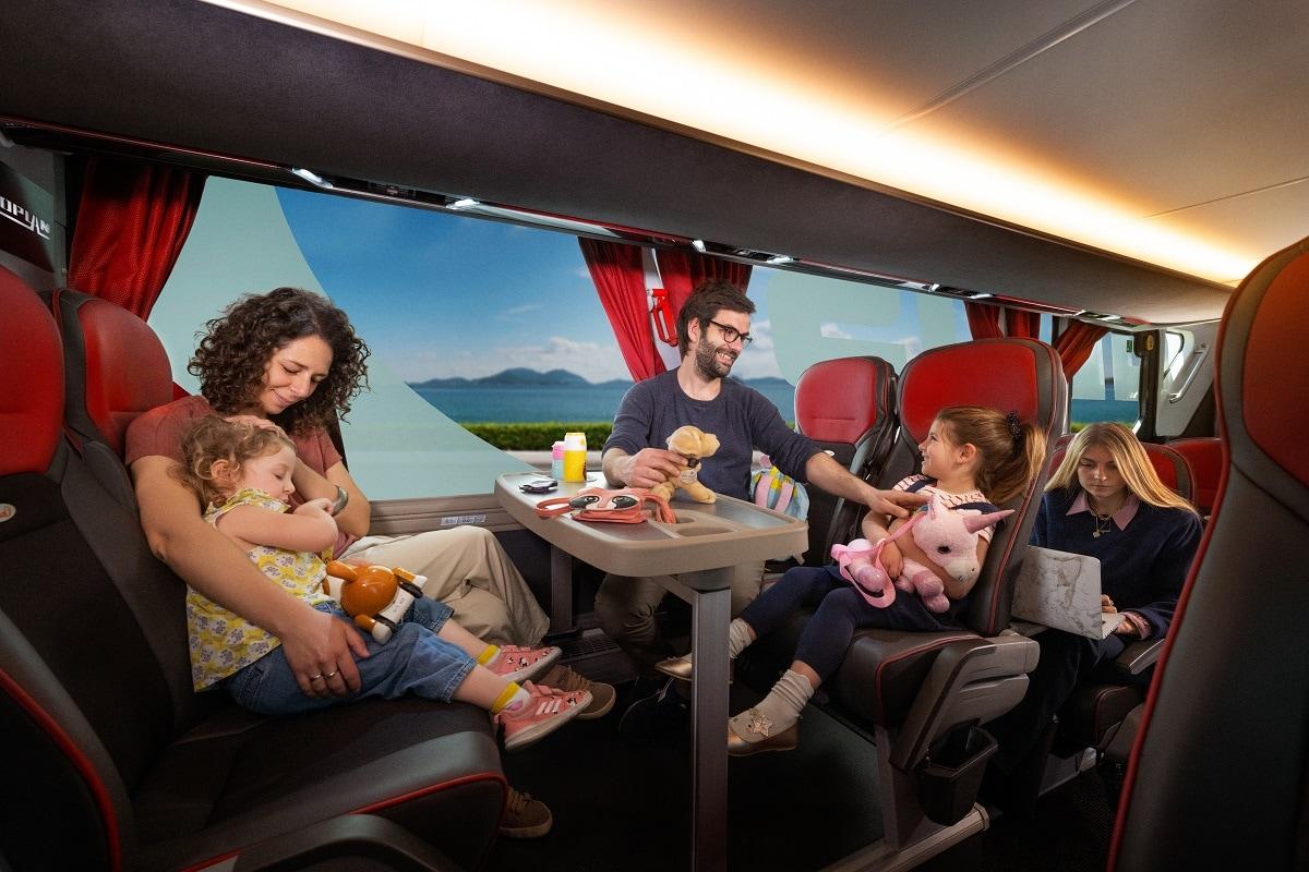 Family traveling inside bus