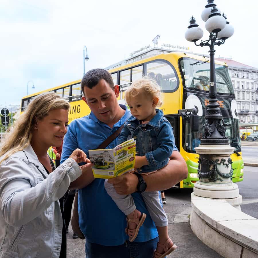 Family sightseeing on European bus tour