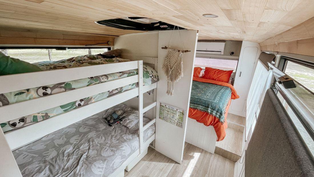 Family school bus RV bunk layout