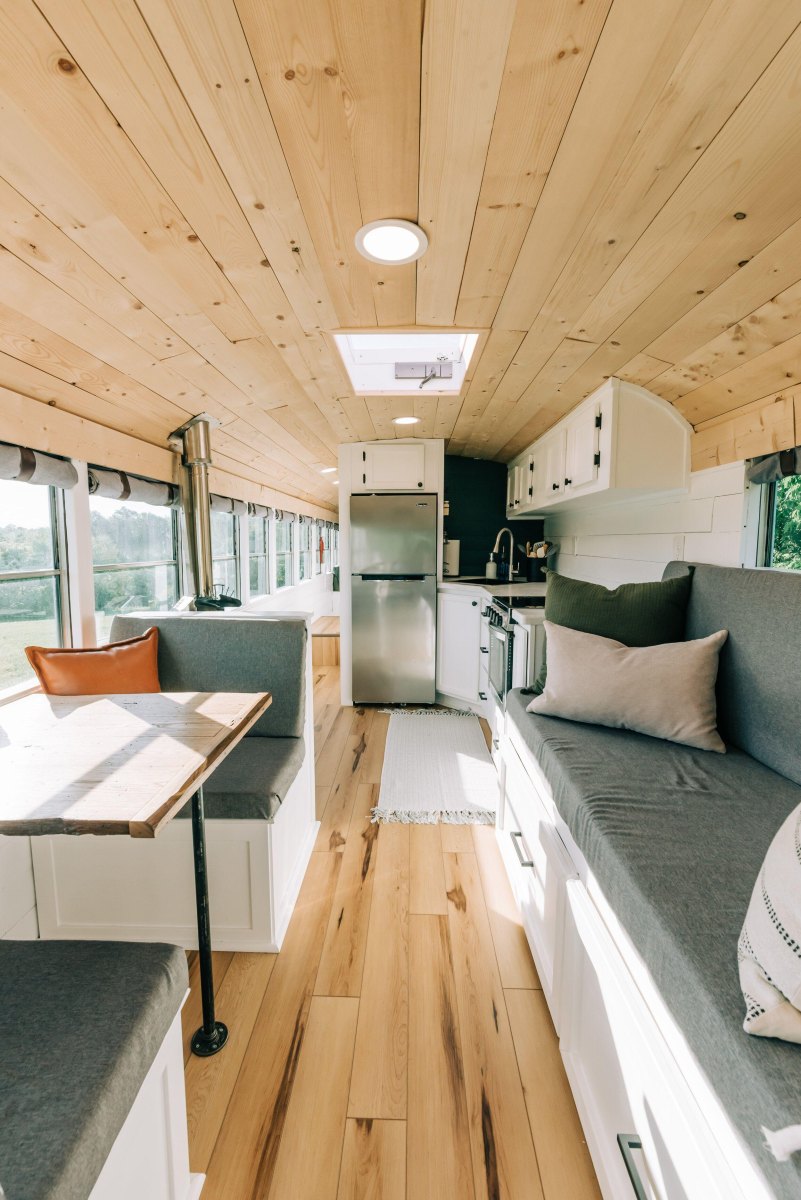 Finished camper bus ready for road trip