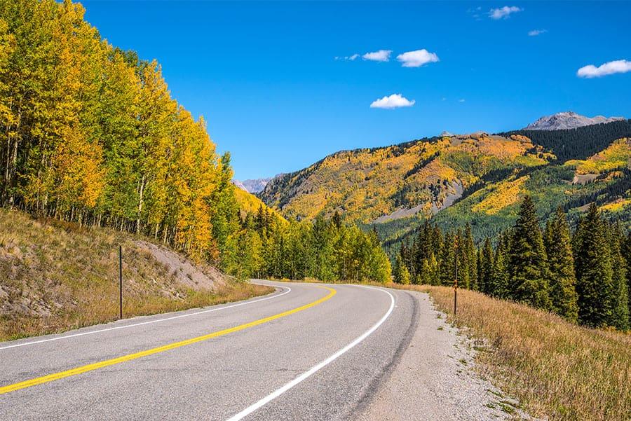 Golden aspen Colorado scenic drive through autumn mountain forest