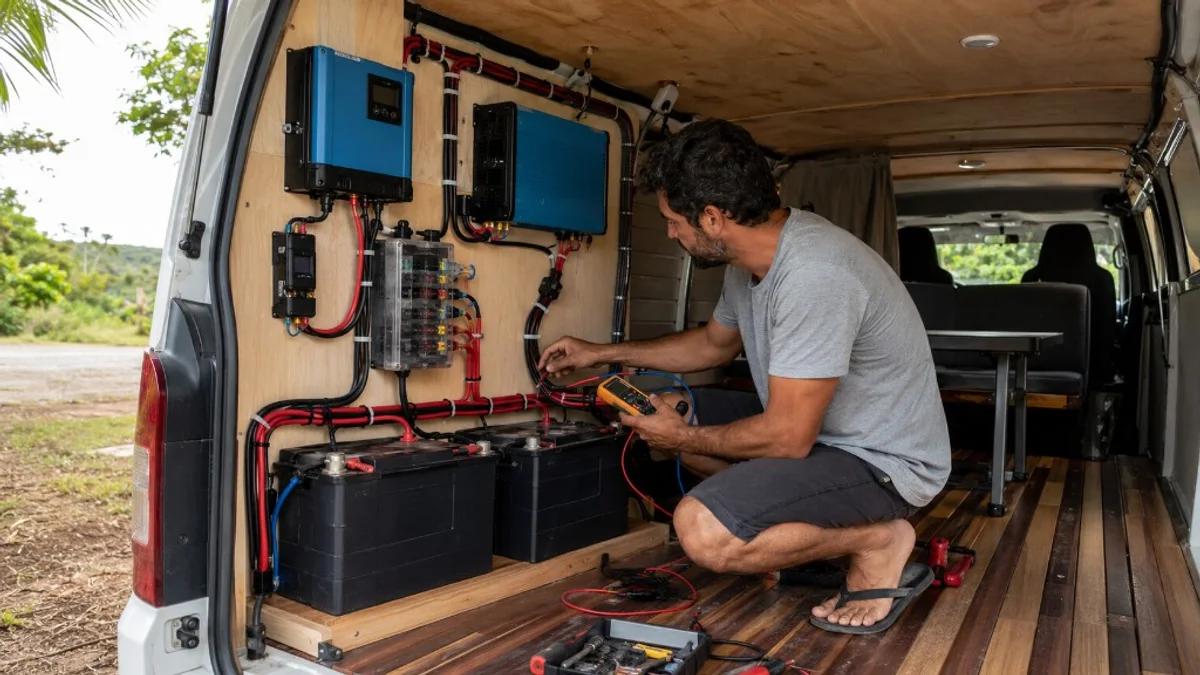 RV electrical and plumbing installation