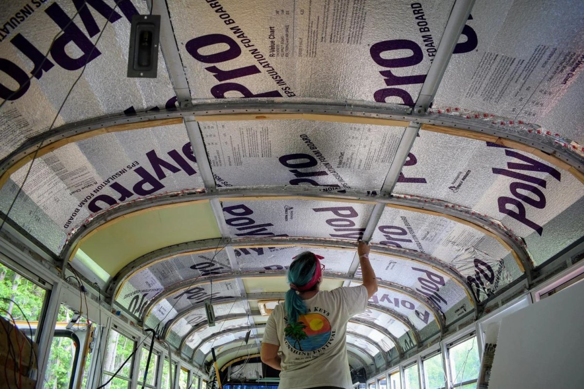 School bus insulation installation