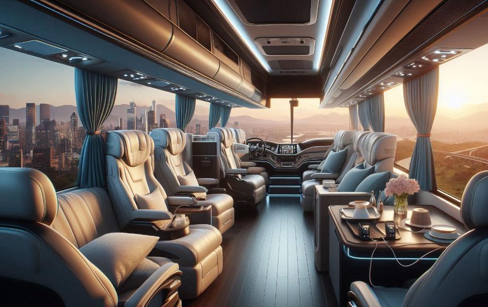 Luxury coach interior with comfortable seats