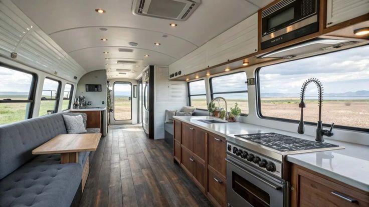 Luxury school bus RV interior design