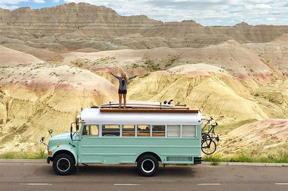 Converted school bus road trip