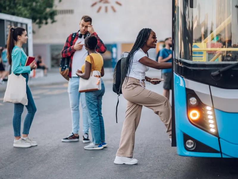 People using urban public transportation