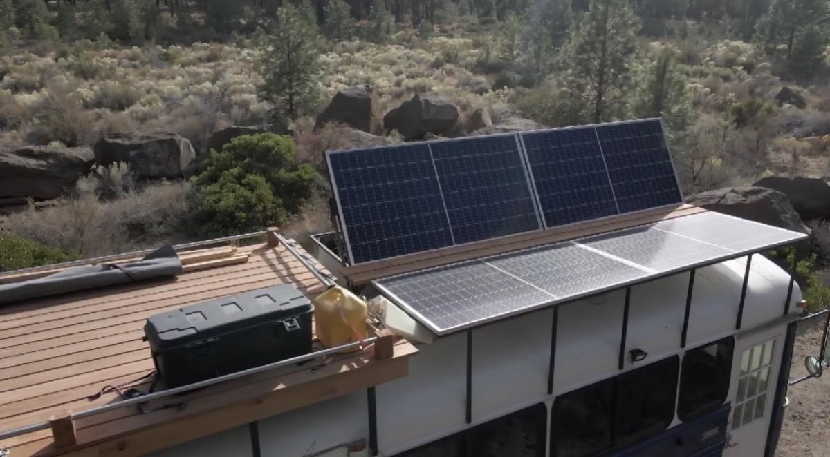 Off grid school bus conversion setup