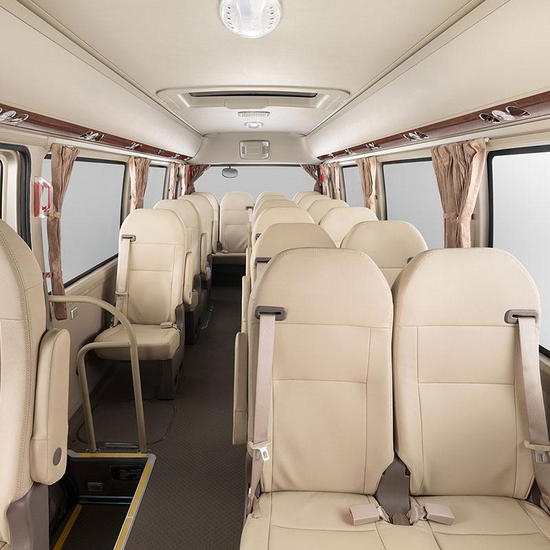 Compact mini bus interior seating layout