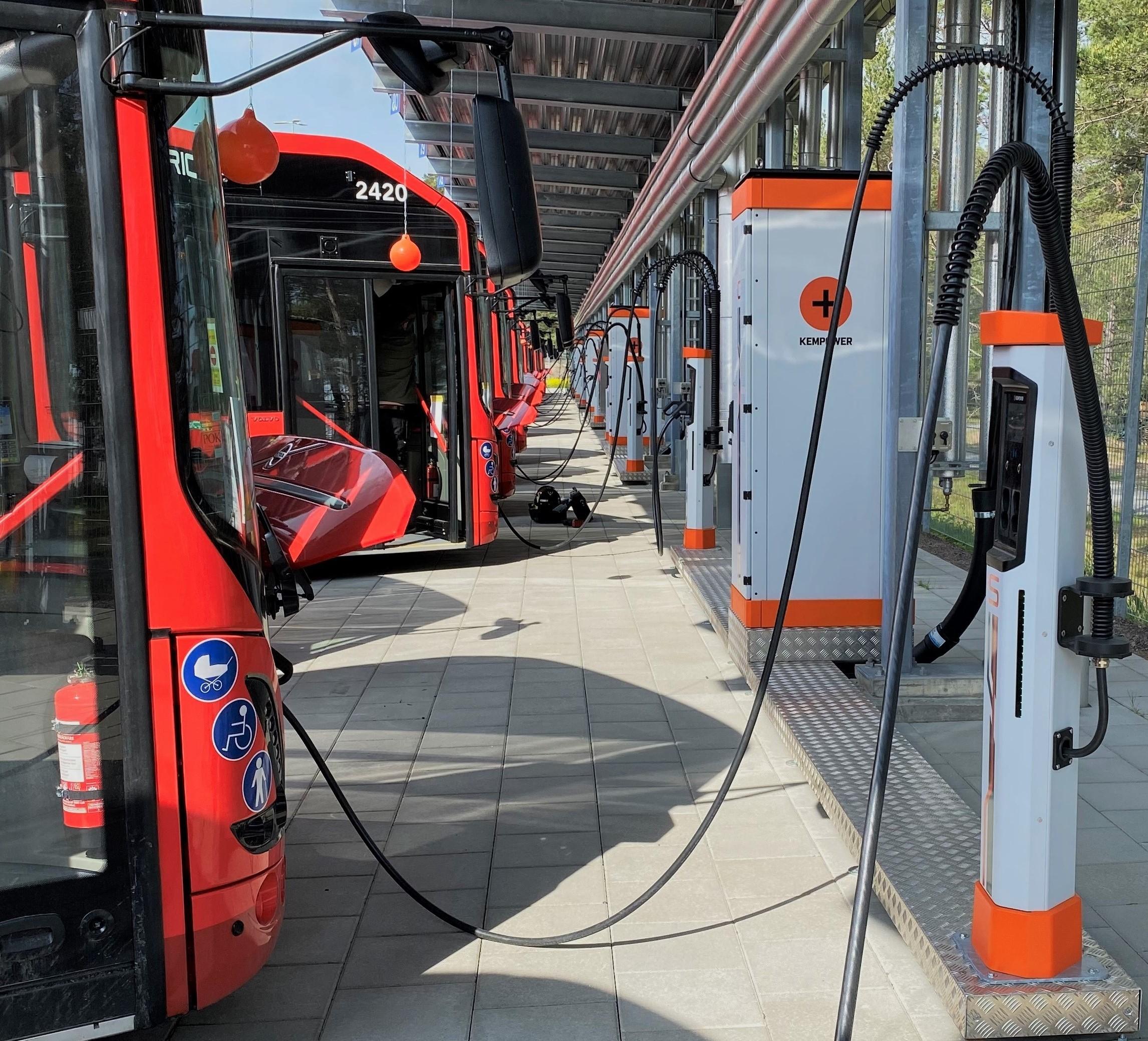 Electric bus charging at station