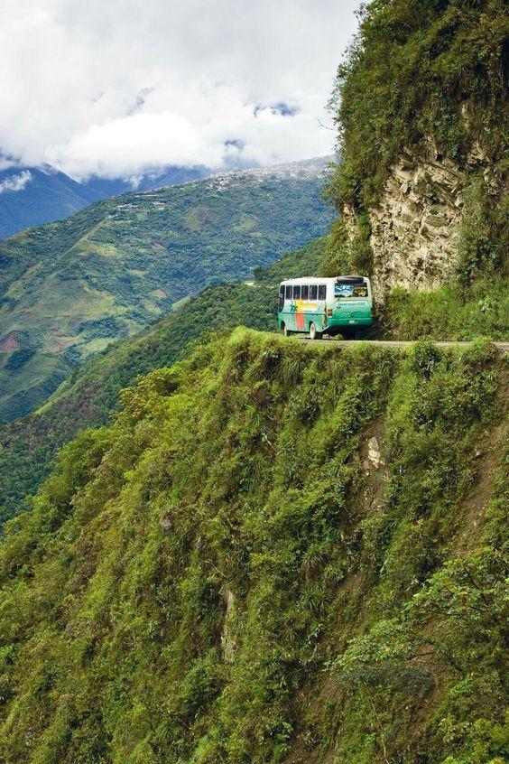 Bus on mountain road