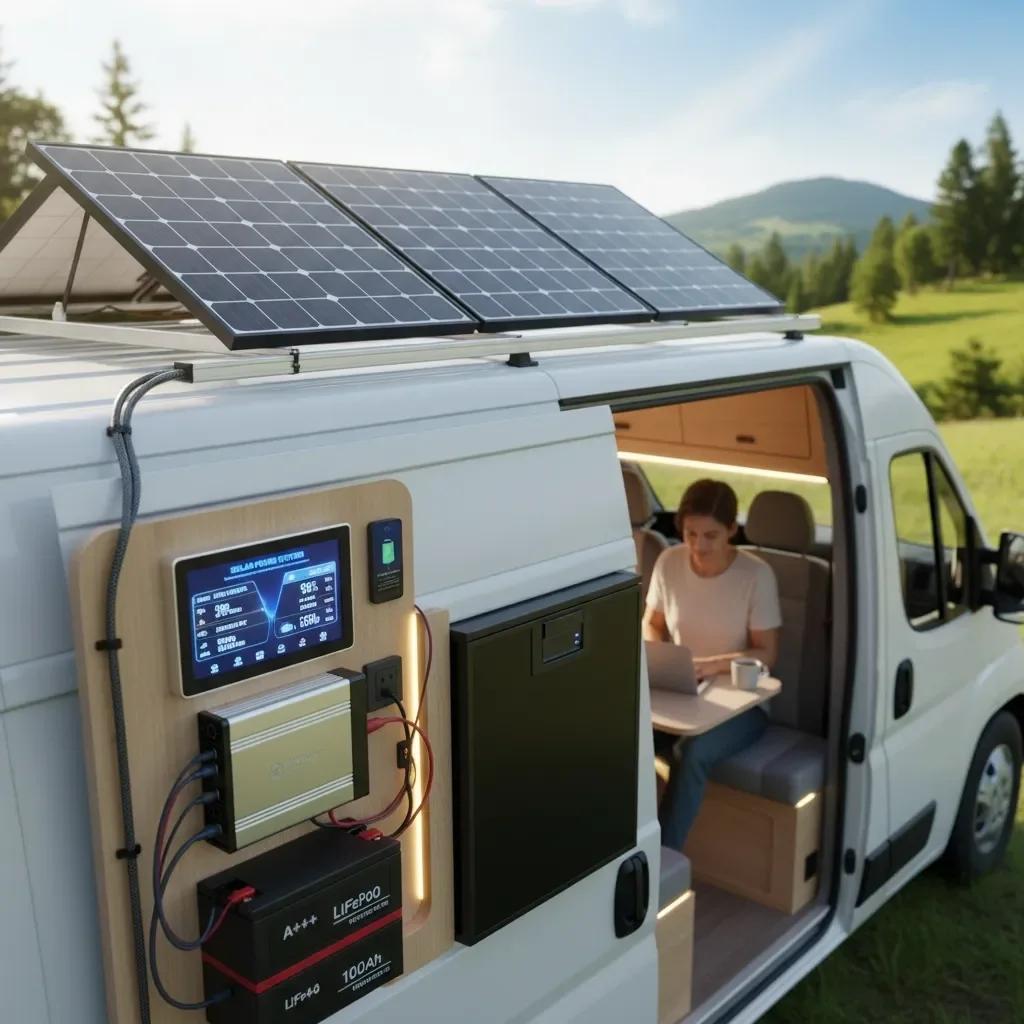 Solar panels on bus conversion roof