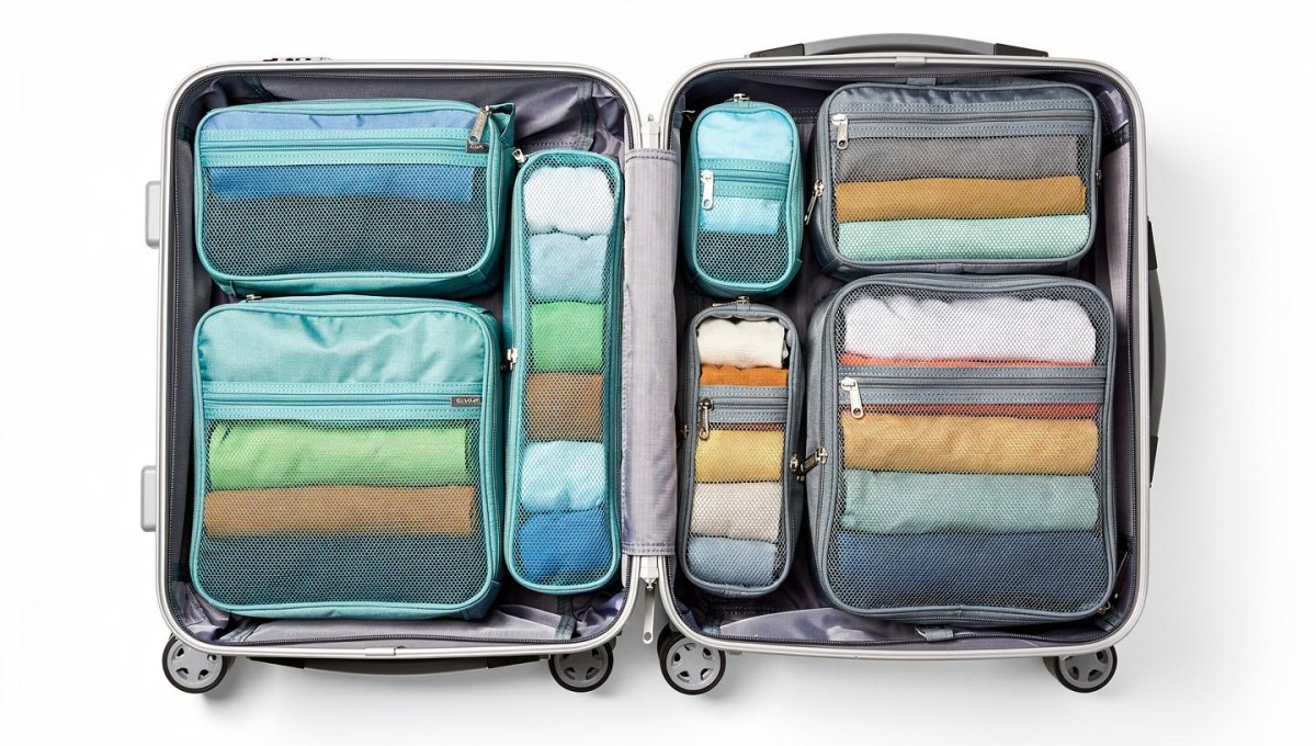 Packing cubes organized suitcase