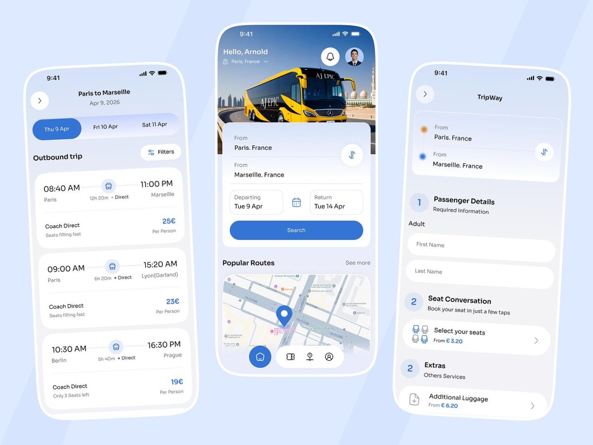 Personalized bus travel app interface