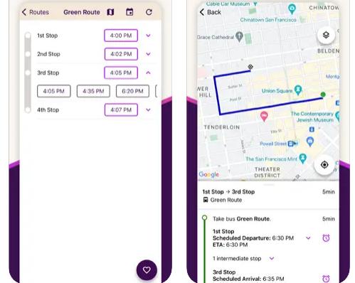 Traveler planning bus route with map