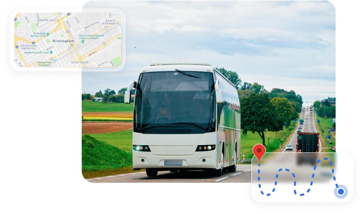 Charter bus route planning on map