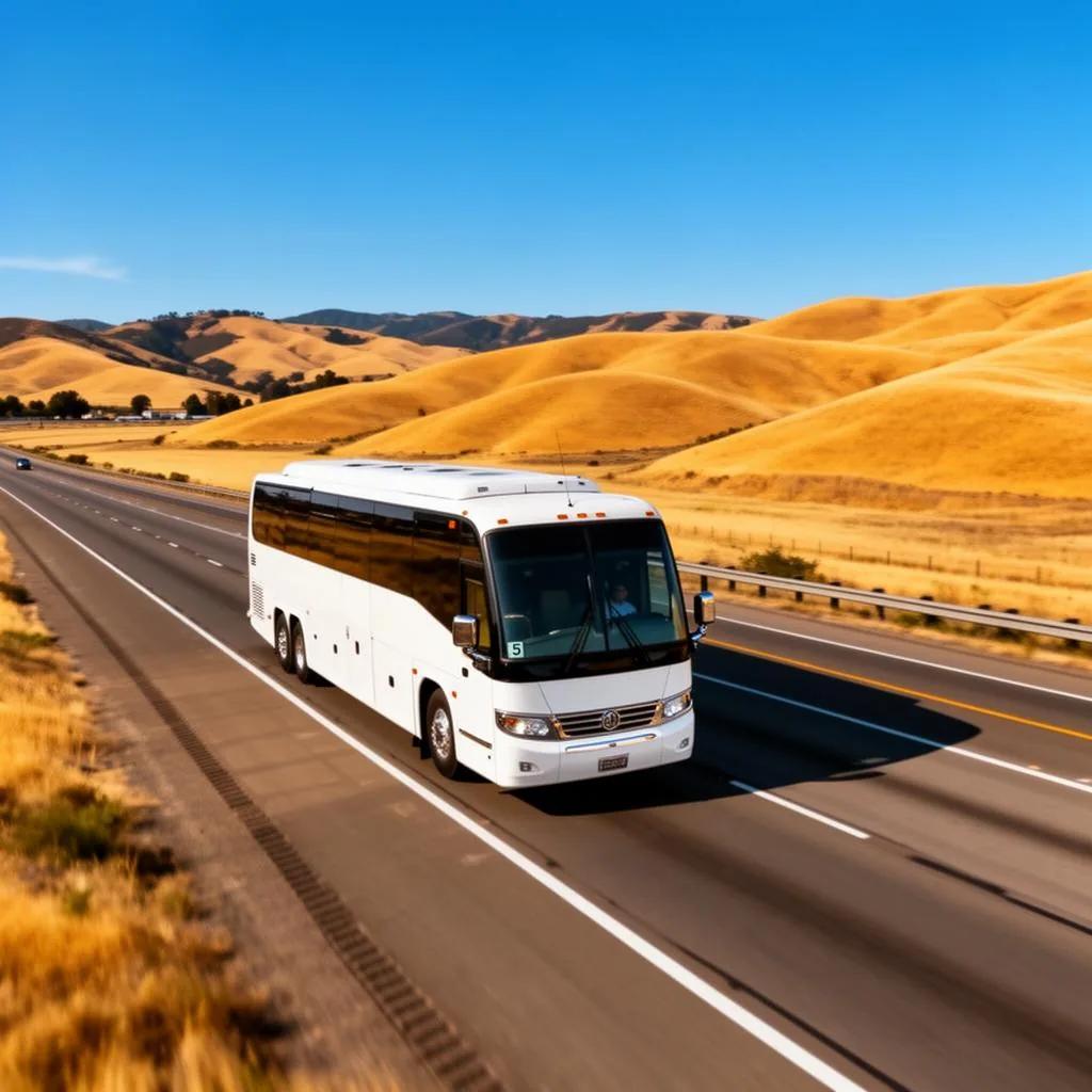 Charter bus on planned travel route