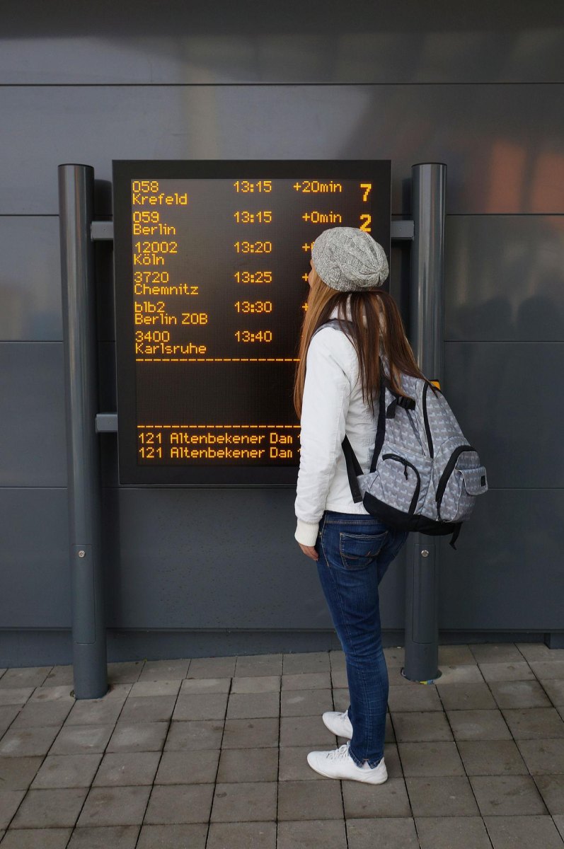 Passenger checking bus timetable