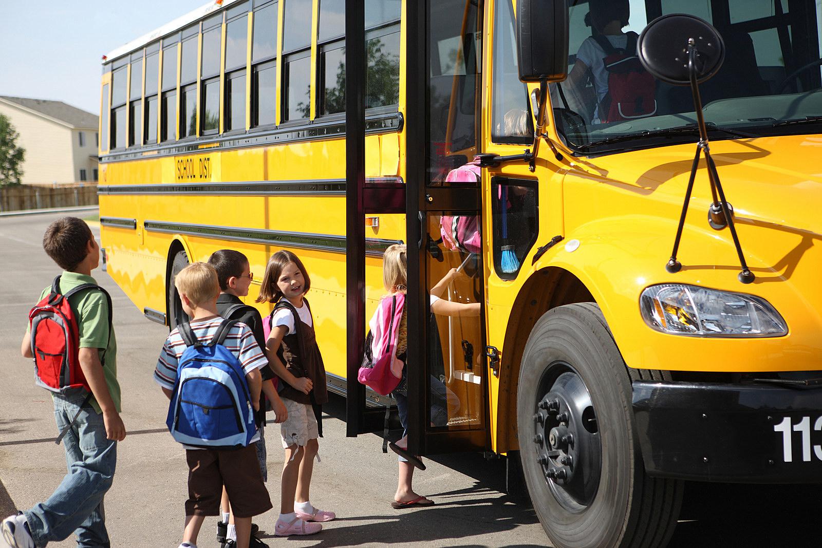 Yellow school bus transporting students