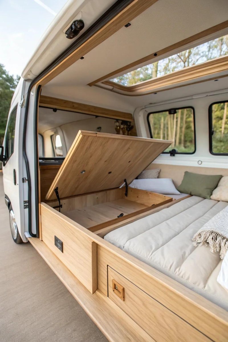 Built in storage inside camper bus
