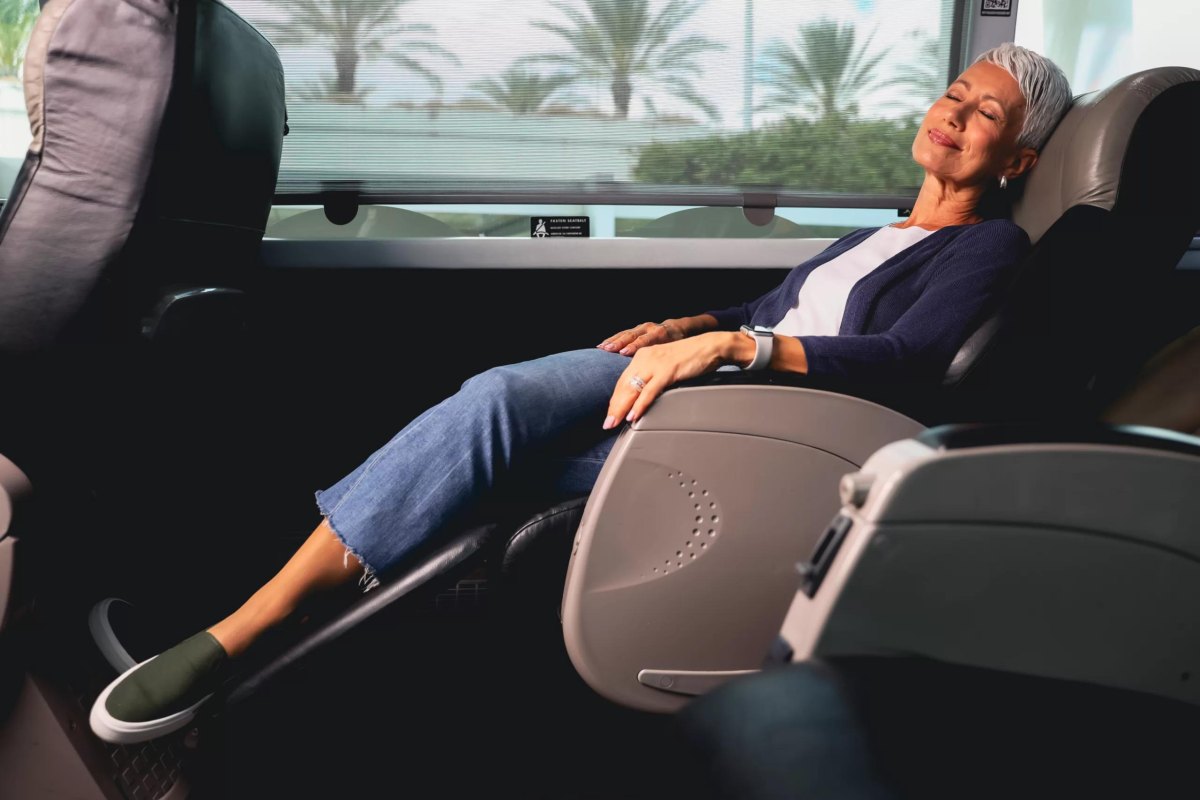Passenger relaxing on bus