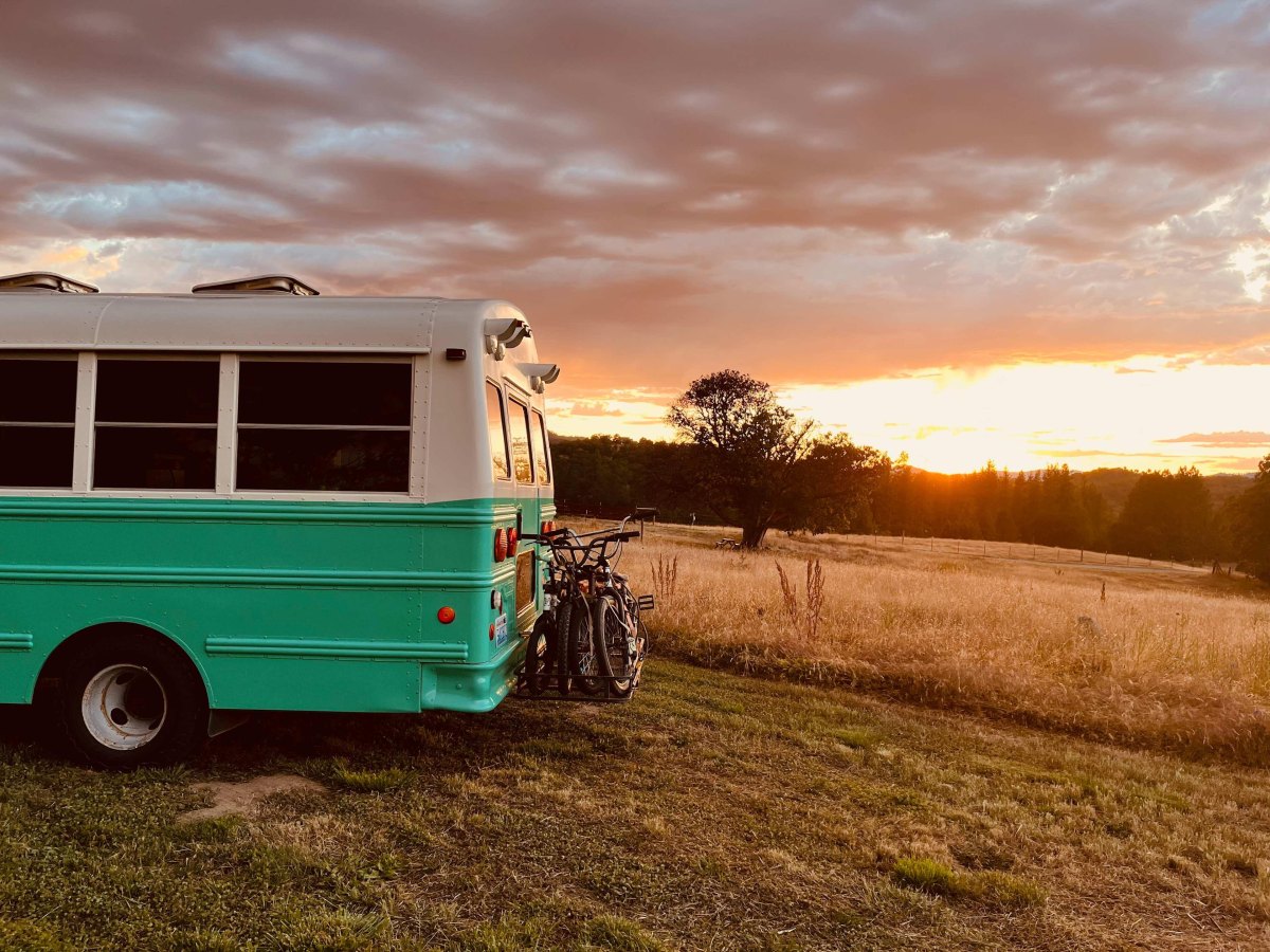 Bus watching sunset landscape view