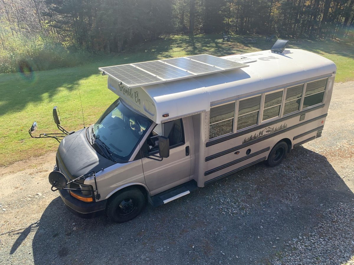 Eco friendly bus with solar roof panels