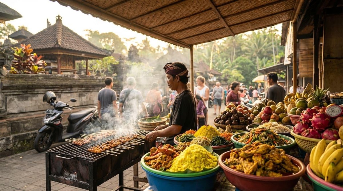 Indonesian street food market dishes