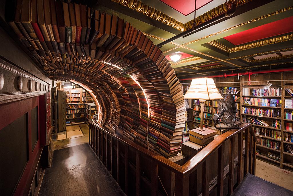 The Last Bookstore colorful interior displays