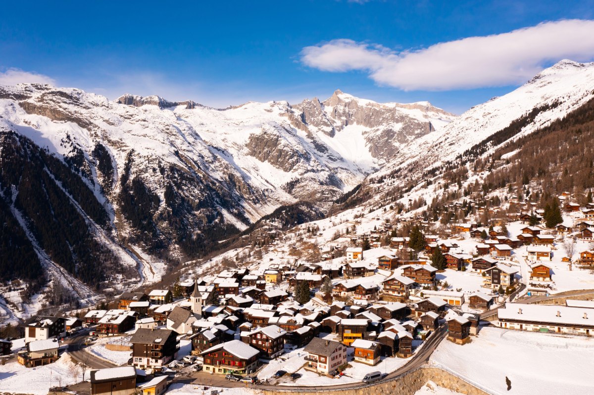 Swiss Alps snowy mountain village