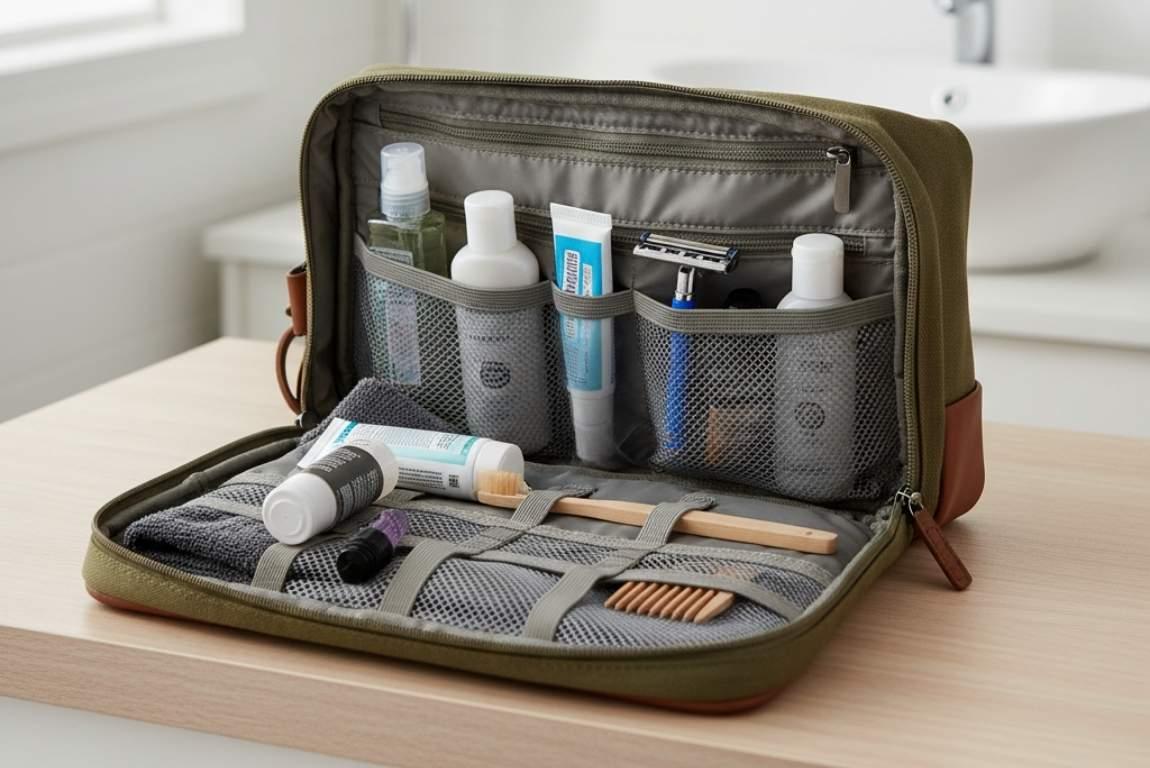 Travel toiletry bag with bottles